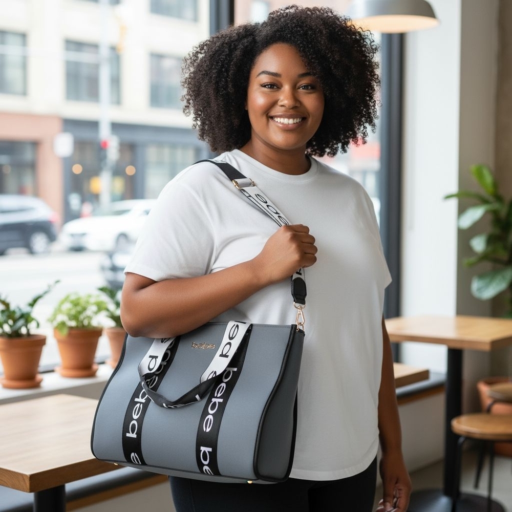 Bebe Hana Black and Gray Large Tote Bag